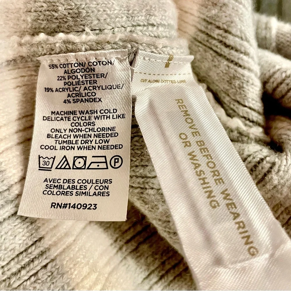 LOFT Gray And White Striped Ribbed Mock Neck Sweater SIZE LARGE GUC!